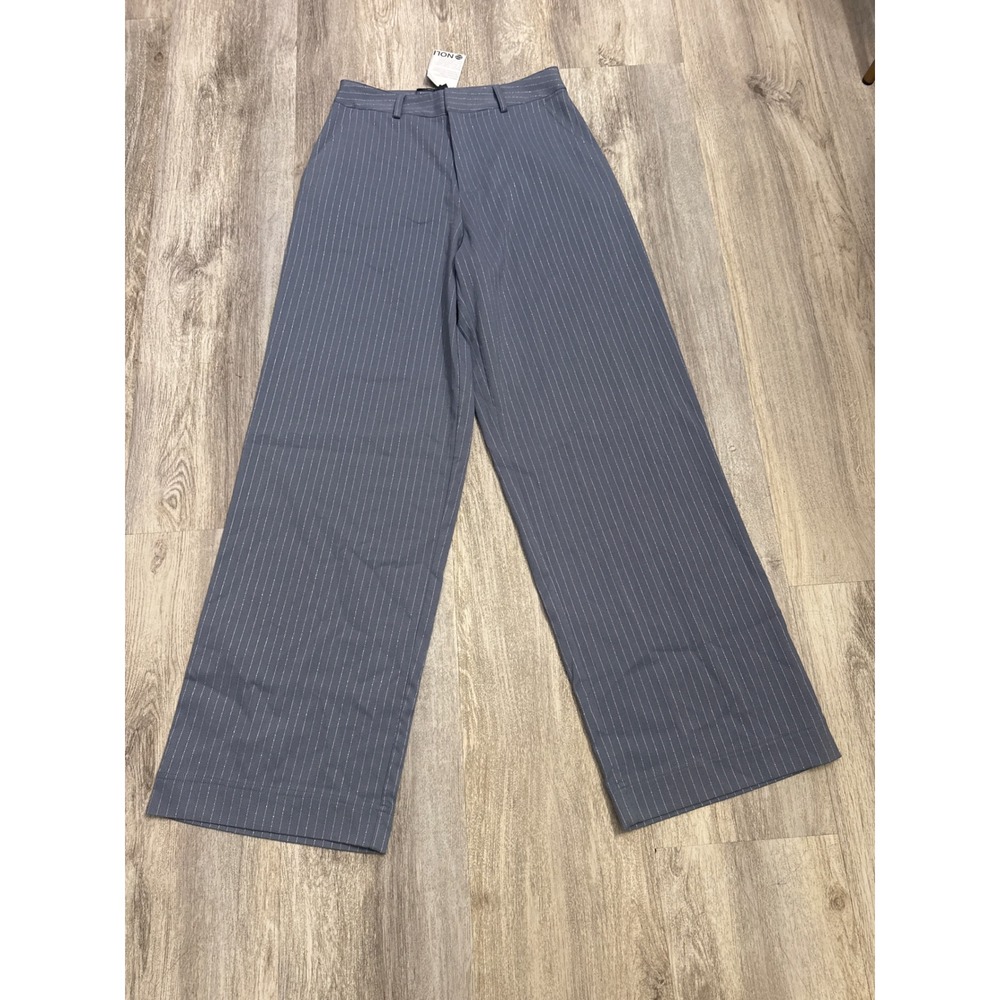 Noli Zurich Trouser Blue Gray Pinstripe Wide Leg Dress Pants Size 8 Women's New